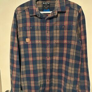 KAVU Men's Plaid Shirt - Brown and Red